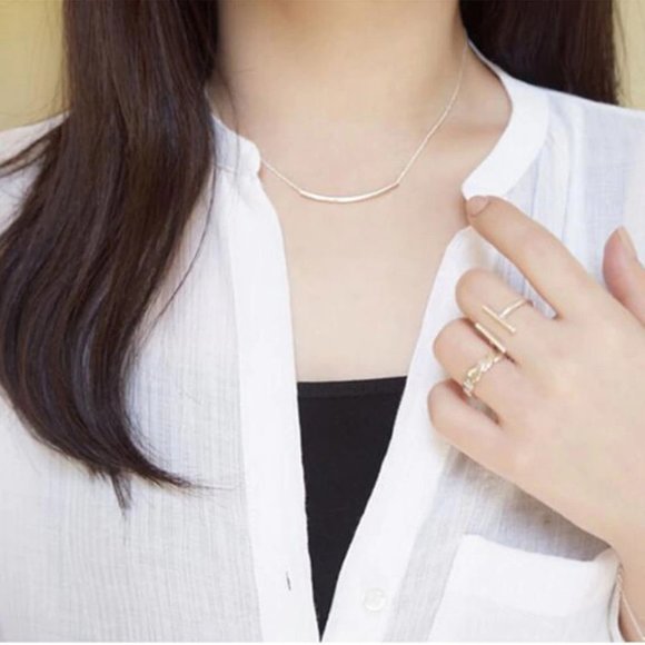 NEW 925 Sterling Silver Simple Bar Necklace - Picture 2 of 8